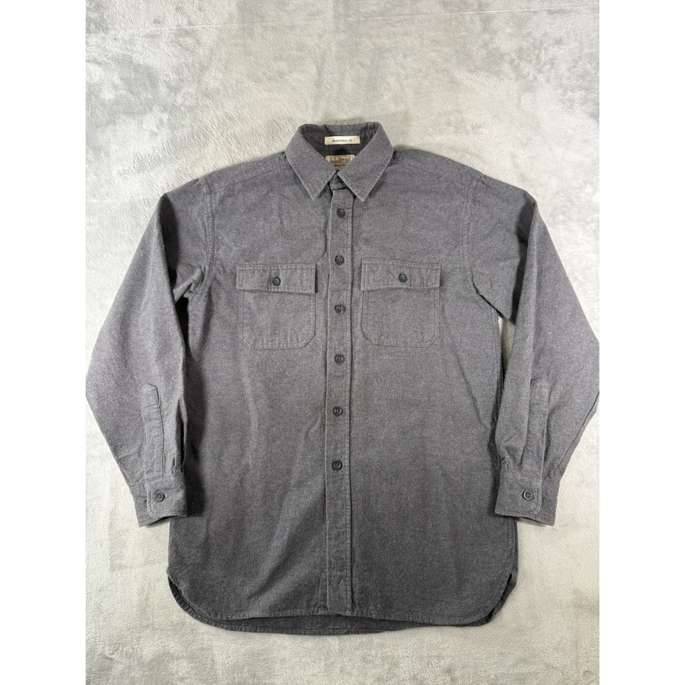 LL Bean Shirt Mens Small Regular Grey Chamois Flannel Traditional Fit  Button Up